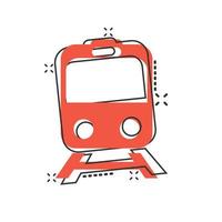 Metro icon in comic style. Train subway cartoon vector illustration on white isolated background. Railroad cargo splash effect business concept.