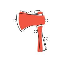 Axe icon in comic style. Lumberjack cartoon vector illustration on white isolated background. Blade splash effect business concept.