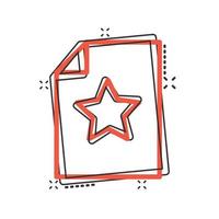 Document with star icon in comic style. Wish list cartoon vector illustration on white isolated background. Favorite purchase splash effect business concept.