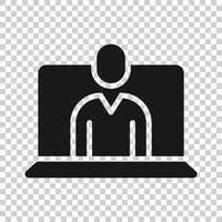 People with laptop computer icon in flat style. Pc user vector illustration on white isolated background. Office manager business concept.
