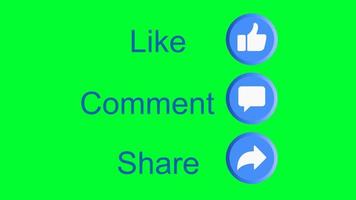 Like Comment Share Typography animation on Green animation. suitable for video Social media. Thumb up emoji Buttons With Speech Bubble.