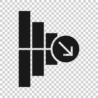 Market trend icon in flat style. Decline arrow with magnifier vector illustration on white isolated background. Decrease business concept.