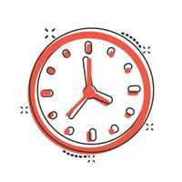 Clock icon in comic style. Watch cartoon vector illustration on white isolated background. Timer splash effect business concept.