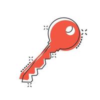 Key icon in comic style. Password cartoon vector illustration on white isolated background. Access splash effect business concept.