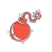 Bomb icon in comic style. Dynamite cartoon vector illustration on white isolated background. C4 tnt splash effect business concept.