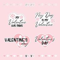 Set of Dog Valentine stickers with white offset. Xoxo with paws and hearts svg for sublimation on mug or tumbler. Vector puppy love designs