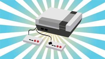 retrò video gioco consolle vecchio Vintage ▾ fricchettone per geek a partire dal anni '70, anni 80, anni 90 su blu raggi sfondo. video nel alto qualità 4k, movimento design