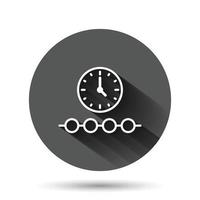 Timeline icon in flat style. Progress vector illustration on black round background with long shadow effect. Diagram circle button business concept.