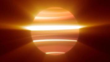 Orange fiery luminous planet star in space glows with bright rays of the sun magical energy lines, shiny circle ball sphere. Abstract background. Video in high quality 4k, motion graphics design