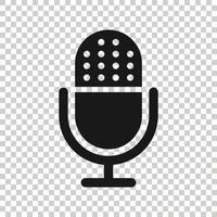 Microphone icon in flat style. Studio mike vector illustration on white isolated background. Audio record business concept.