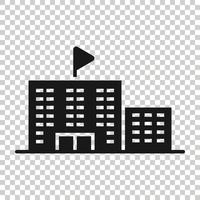 Building icon in flat style. Town skyscraper apartment vector illustration on white isolated background. City tower business concept.