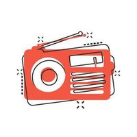 icono de radio en estilo cómico. ilustración de vector de dibujos animados de transmisión fm sobre fondo blanco aislado. concepto de negocio de efecto de salpicadura de radiodifusión.