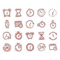 Time icon set in comic style. Agenda clock cartoon vector illustration on white isolated background. Sandglass, wristwatch timer splash effect business concept.