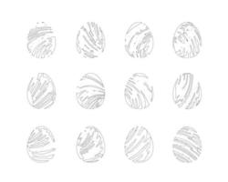 Easter eggs painted with uneven brush smears. Set of modern artistic egg shaped outline symbols with grungy strokes. Collection of abstract editable hand drawn images for prints, ads, coloring vector