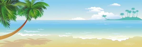 playa tropical panorámica con palmeras vector