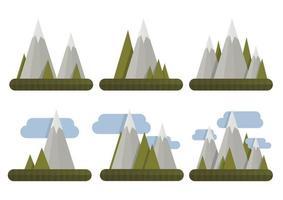 Set of simple geometric gray mountains and triangular fir trees and clouds vector