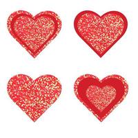 Set red glitter hearts sign sparkles isolated on white background. Valentine Day symbol. Great for valentine and mother's day cards, wedding invitations, party posters and flyers vector