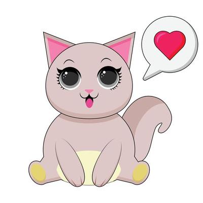 Cute cat cartoon. Vector illustration of a funny  kitten sitting, smiling, on a white background