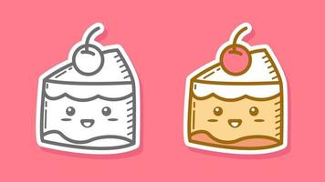 ilustración gráfica vectorial de pastel de tarta en el lindo arte del doodle kawaii. adecuado para libros de colorear para niños, logotipo de mascota culinaria, productos de camisetas y prendas de vestir, etc. vector