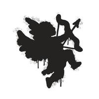 Angel Cupid with bow and arrow aiming up. Spray urban graffiti style. Vector illustration.