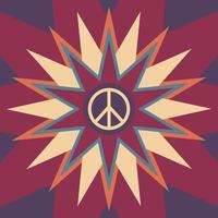 Icon, sticker in the style of a hippie with a sign of peace on the background of colored stars vector