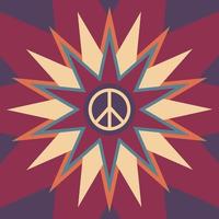 Icon, sticker in the style of a hippie with a sign of peace on the background of colored stars vector