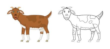 Happy cartoon goat with line art, goat sketch color less page isolated on white background. vector