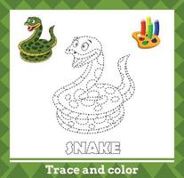 Trace and color for kids, snake vector kids activity page