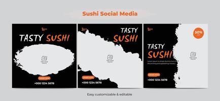 Sushi restaurant food social media post template vector