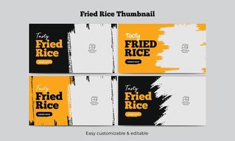 plantilla de miniatura de video de arroz frito diseño de portada de video de menú de comida sabrosa vector