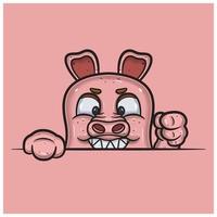 Evil Face Expression With Pig Cartoon. vector