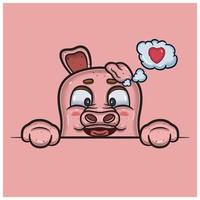 Loving Face Expression With Pig Cartoon. vector