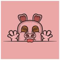 Taunt Face Expression With Pig Cartoon. vector