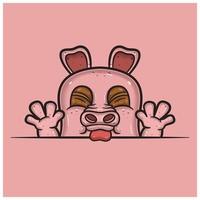 Taunt Face Expression With Pig Cartoon. vector