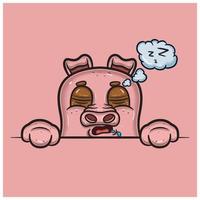 Sleep Face Expression With Pig Cartoon. vector