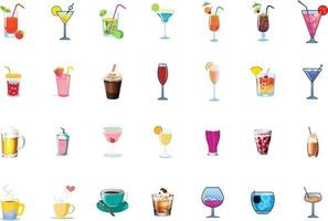 vector drink lines icons set color on white background