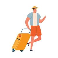 viajero masculino con maleta vector