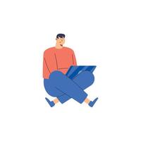 man seated using laptop vector