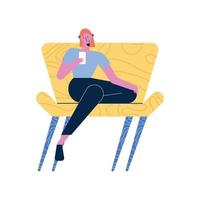 woman using smartphone in sofa vector