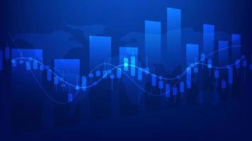 las estadísticas de negocios financieros con gráfico de barras y gráfico de velas muestran el precio del mercado de valores y las ganancias efectivas en el fondo azul vector