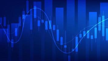 Financial business statistics with bar graph and candlestick chart show stock market price and effective earning on blue background vector