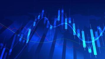 las estadísticas de negocios financieros con gráfico de barras y gráfico de velas muestran el precio del mercado de valores y las ganancias efectivas en el fondo azul vector