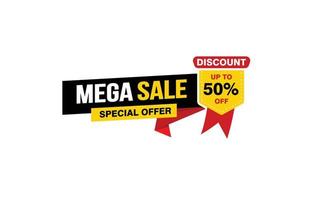 50 Percent MEGA SALE offer, clearance, promotion banner layout with sticker style. vector