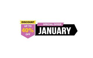 40 Percent JANUARY discount offer, clearance, promotion banner layout with sticker style. vector