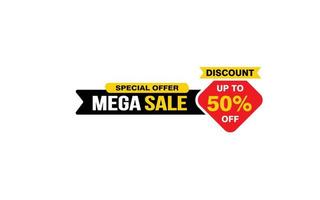 50 Percent MEGA SALE offer, clearance, promotion banner layout with sticker style. vector