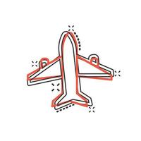 icono de avión en estilo cómico. ilustración de vector de dibujos animados de avión sobre fondo blanco aislado. concepto de negocio de efecto de salpicadura de avión de vuelo.