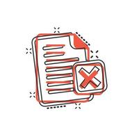 Document error icon in comic style. Broken report cartoon vector illustration on white isolated background. Damaged splash effect business concept.