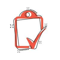 Document checklist icon in comic style. Report cartoon vector illustration on white isolated background. Paper sheet splash effect business concept.