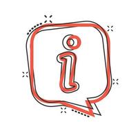 Information icon in comic style. FAQ help cartoon vector illustration on white isolated background. Helpdesk splash effect business concept.