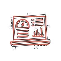 Dashboard icon in comic style. Finance analyzer cartoon vector illustration on white isolated background. Performance algorithm splash effect business concept.